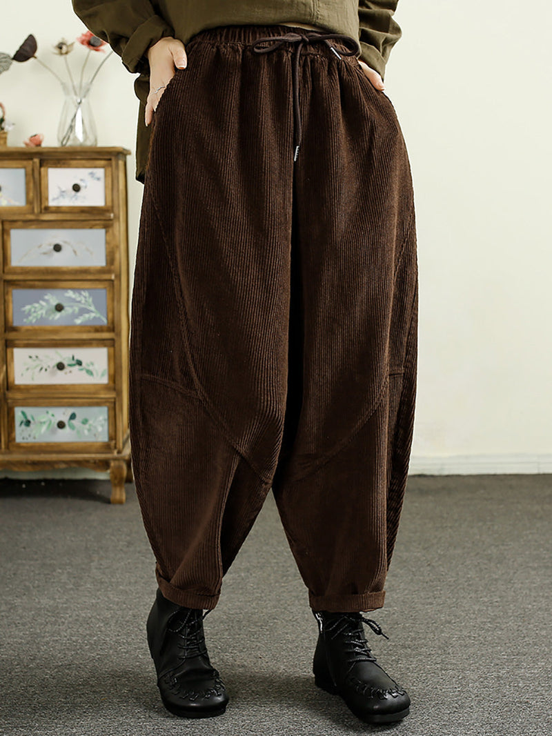 Autumn Corduroy Spliced Cotton Harem Pants Ai1047