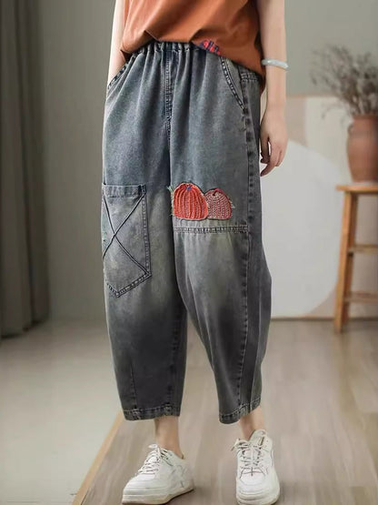 Summer Embroidery Denim Harem Pants Cv1047