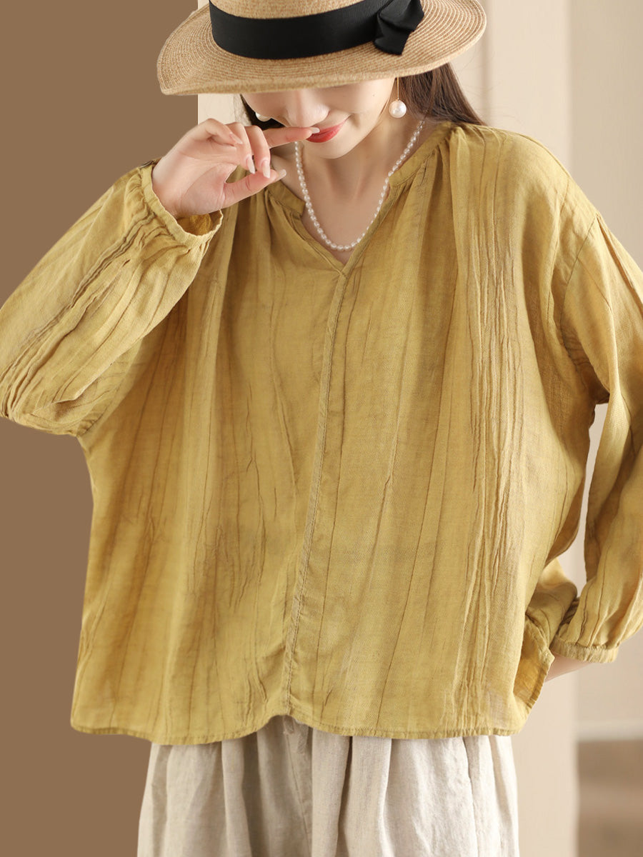Spring Ramie V-neck Blouse Co1013