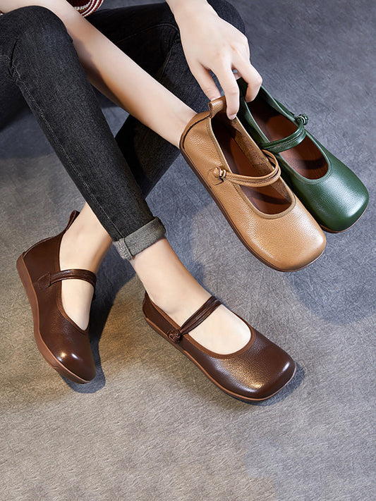 Leather Square Toe Flat Shoes At1040