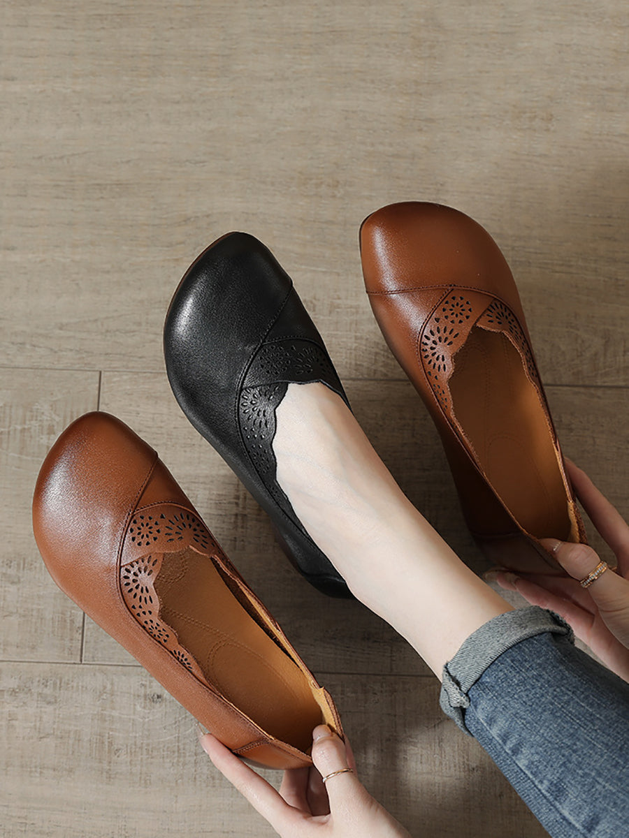 Artsy Soft Leather Spliced Low Heel Shoes Rr1048