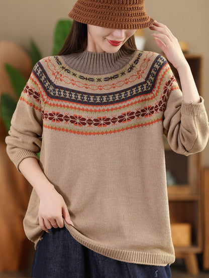 Autumn Jacquard Half Turtleneck Sweater Ai1005