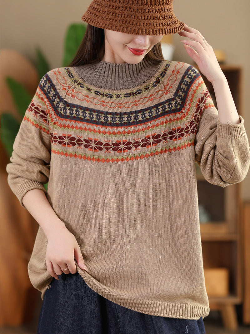 Autumn Jacquard Half Turtleneck Sweater Ai1005