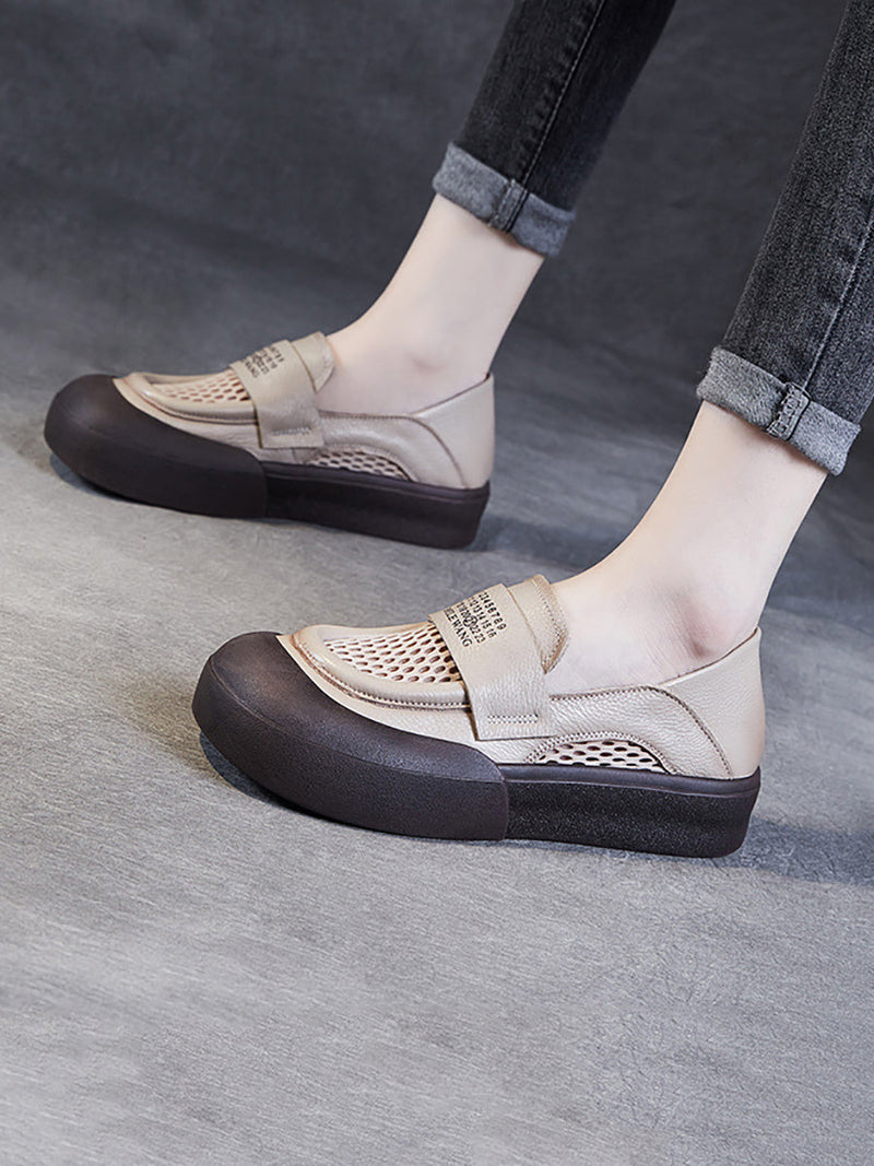 Summer Leather Cutout Flat Shoes Pp1030