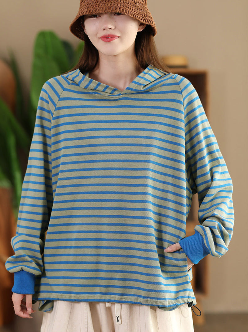 Autumn Stripe Colorblock Hooded Sweatshirt Ai1025