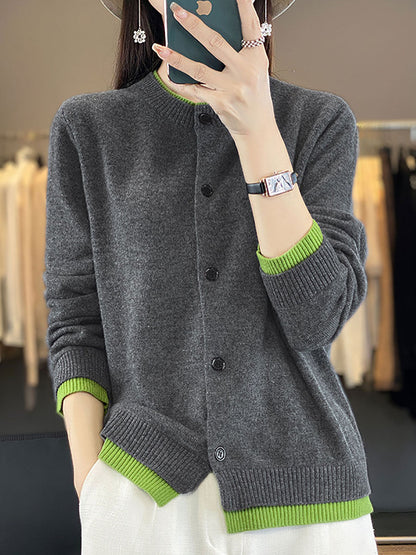Autumn Colorblock Knit 100%wool O-neck Sweater Qm006