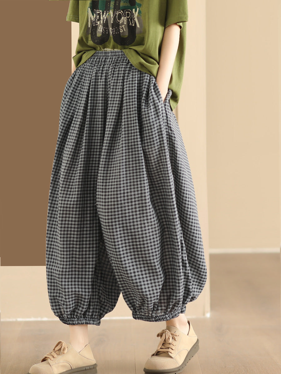 Summer Plaid Cotton Harem Pants Bn1021