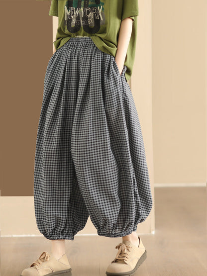 Summer Plaid Cotton Harem Pants Bn1021