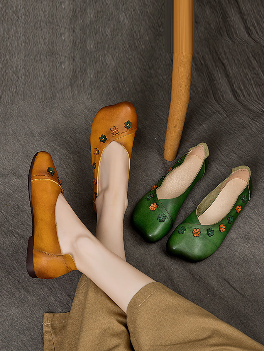 Summer Leather Flower Spliced Flat Shoes Sc1012