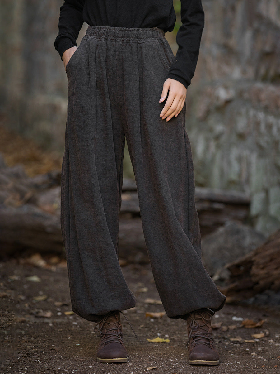 Autumn Loose Ramie Cuffed Pants At1013