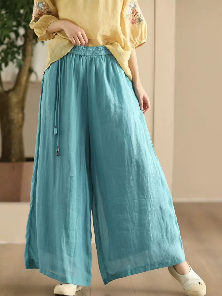 Summer Dual-layer Wide-leg Ramie Pants Fd049
