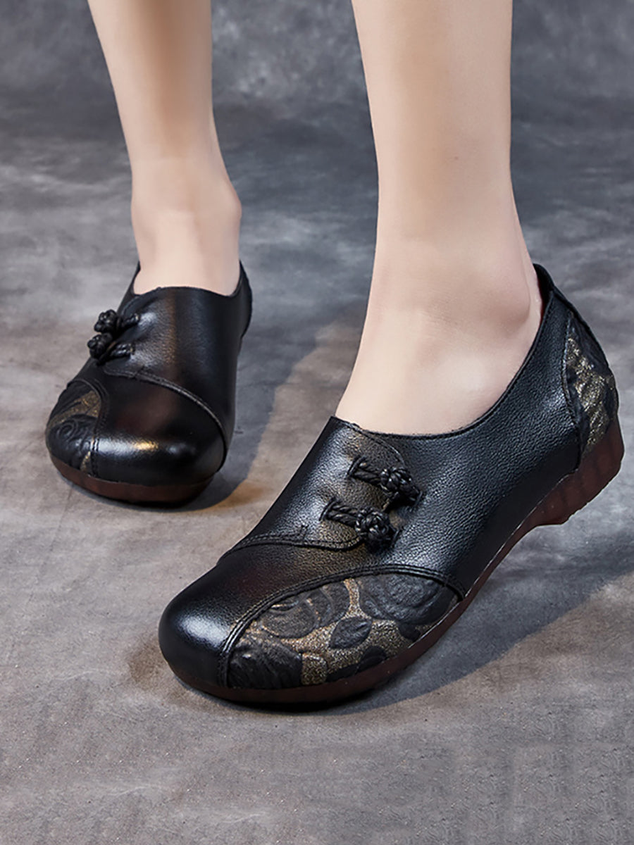 Spring Flower Leather Spliced Flat Shoes Kl1021