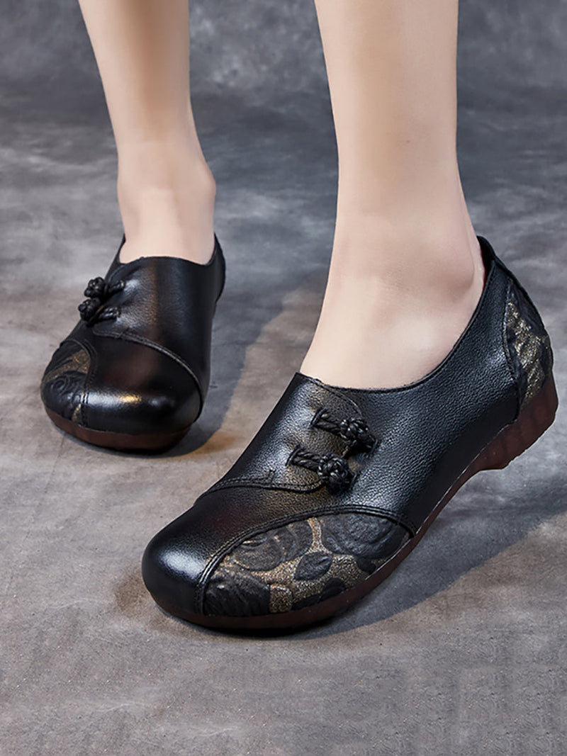 Spring Flower Leather Spliced Flat Shoes Kl1021