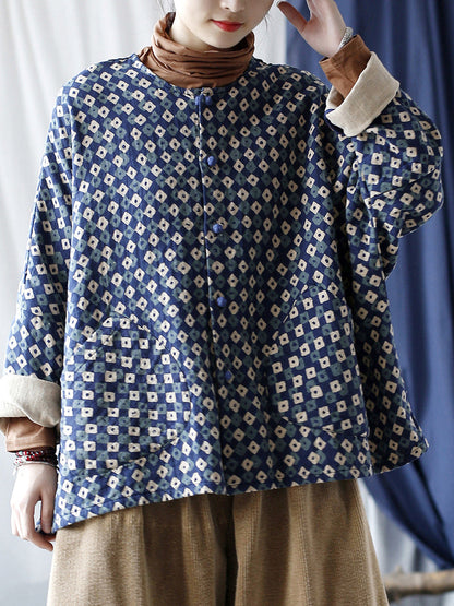 Artsy Retro Plaid Spliced Batwing Sleeve Coat At1077