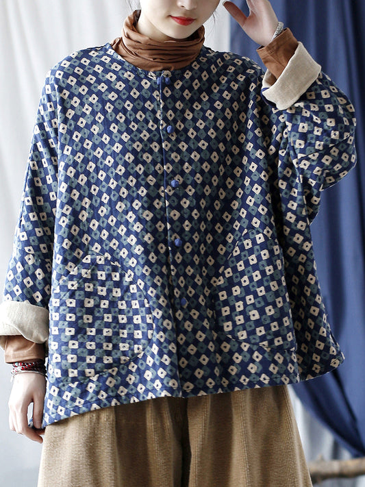 Artsy Retro Plaid Spliced Batwing Sleeve Coat At1077