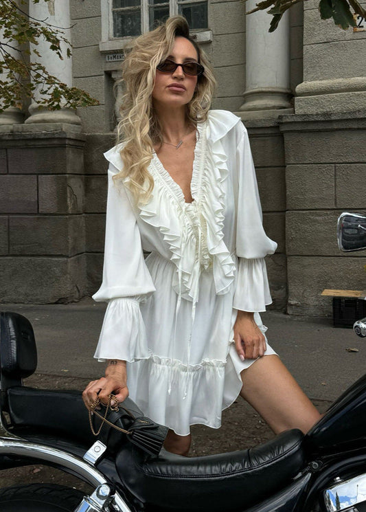 Ruffled Long-sleeve Mini Dress – Romantic Charm