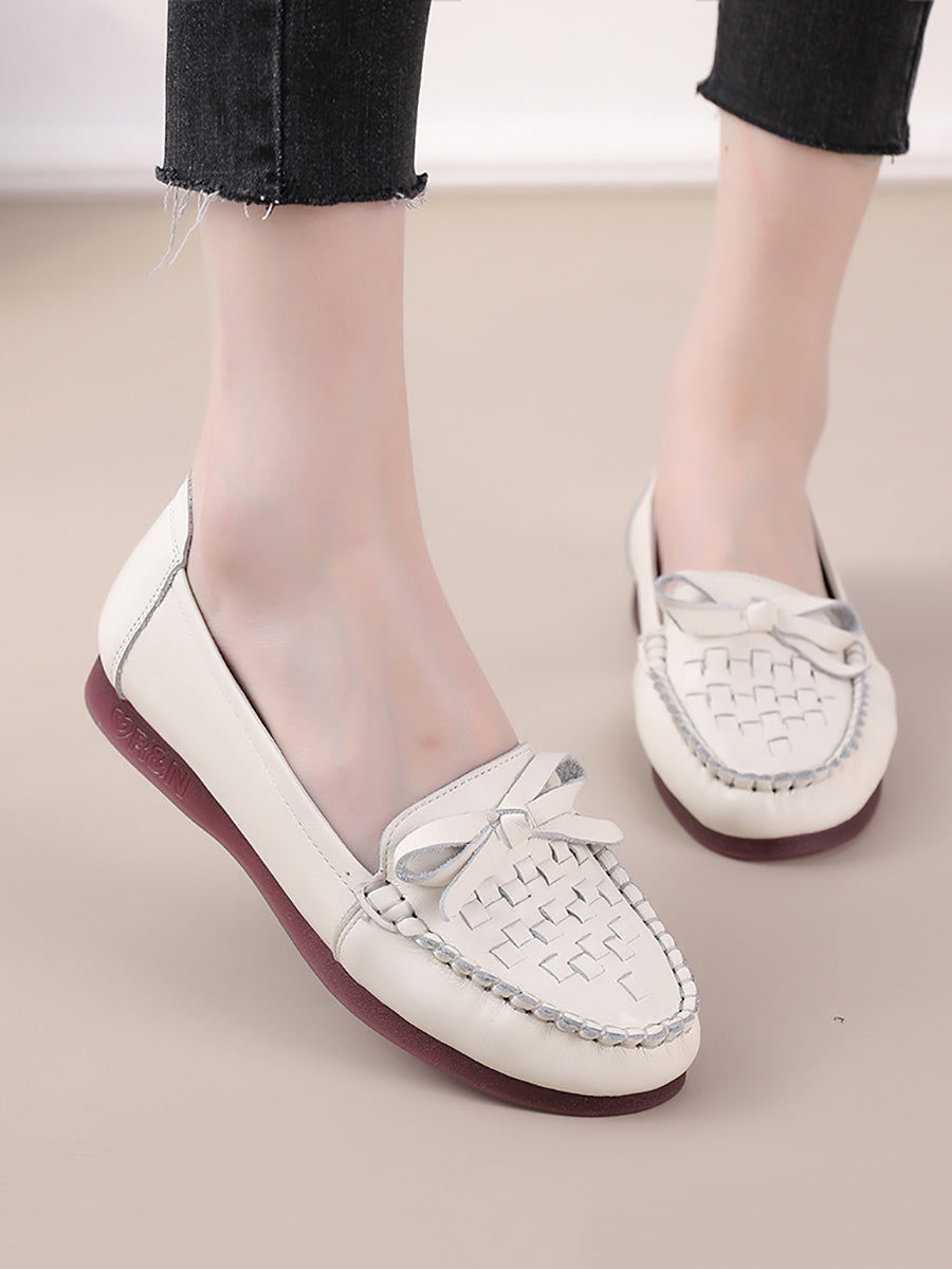 Summer Soft Leather Weave Flat Shoes Fg1019