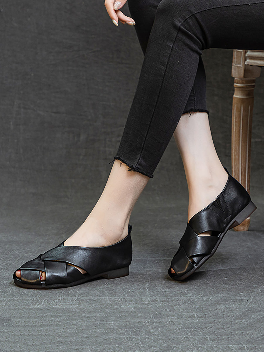 Summer Soft Leather Spliced Low-heel Shoes Cv1035