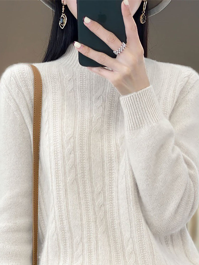 Autumn Cable Knit 100%wool Half Turtleneck Sweater Qn027
