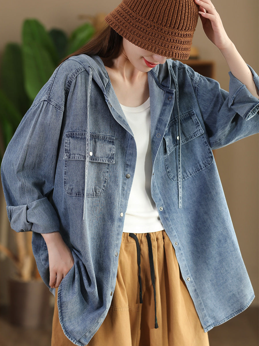 Autumn Pocket Denim Hooded Coat At1026