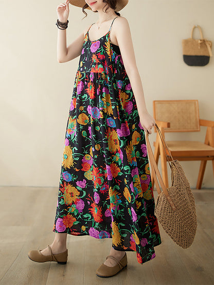 Artsy Summer Flower Loose Vest Dress Pa1020