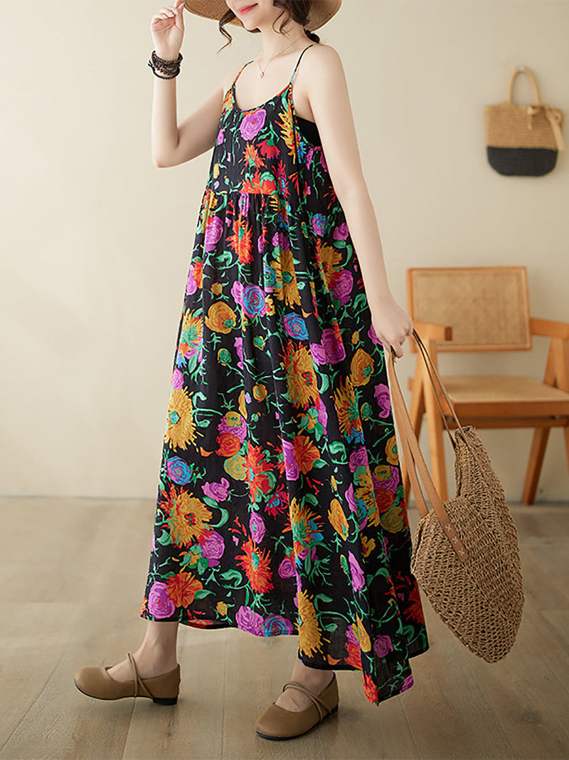 Artsy Summer Flower Loose Vest Dress Pa1020