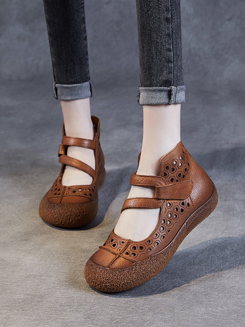 Summer Cutout Leather Flat Sandals Sc1007