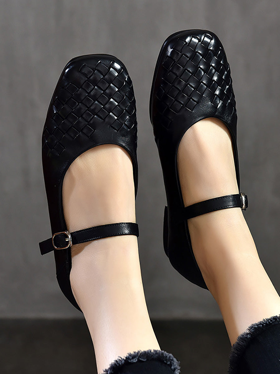 Summer Leather Weave Low-heel Shoes Ll004