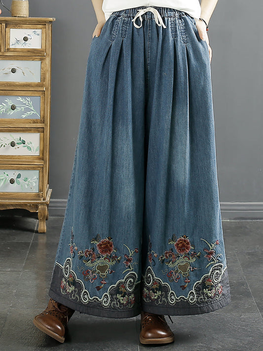 Summer Embroidery Denim Wide-leg Pants Sc1045