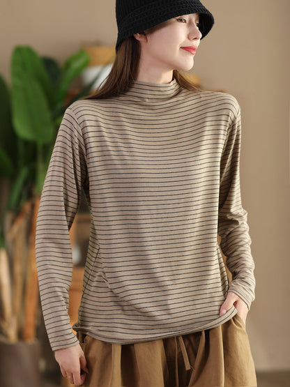 Autumn Stripe Half Turtleneck Blouse Ai1064