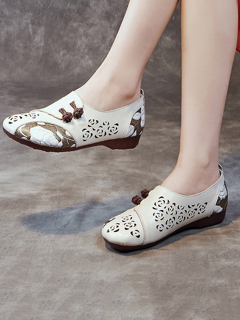 Colorblock Cutout Leather Low Heel Shoes Xx1048
