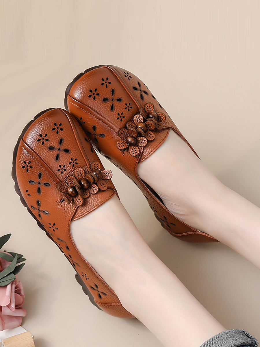 Summer Leather Flower Cutout Shoes Fg1026