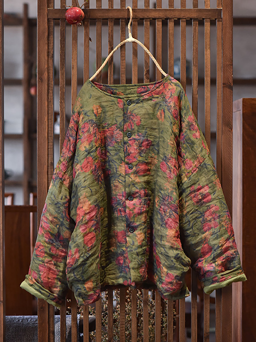 Winter Flower Ramie Padded Coat Ax1018