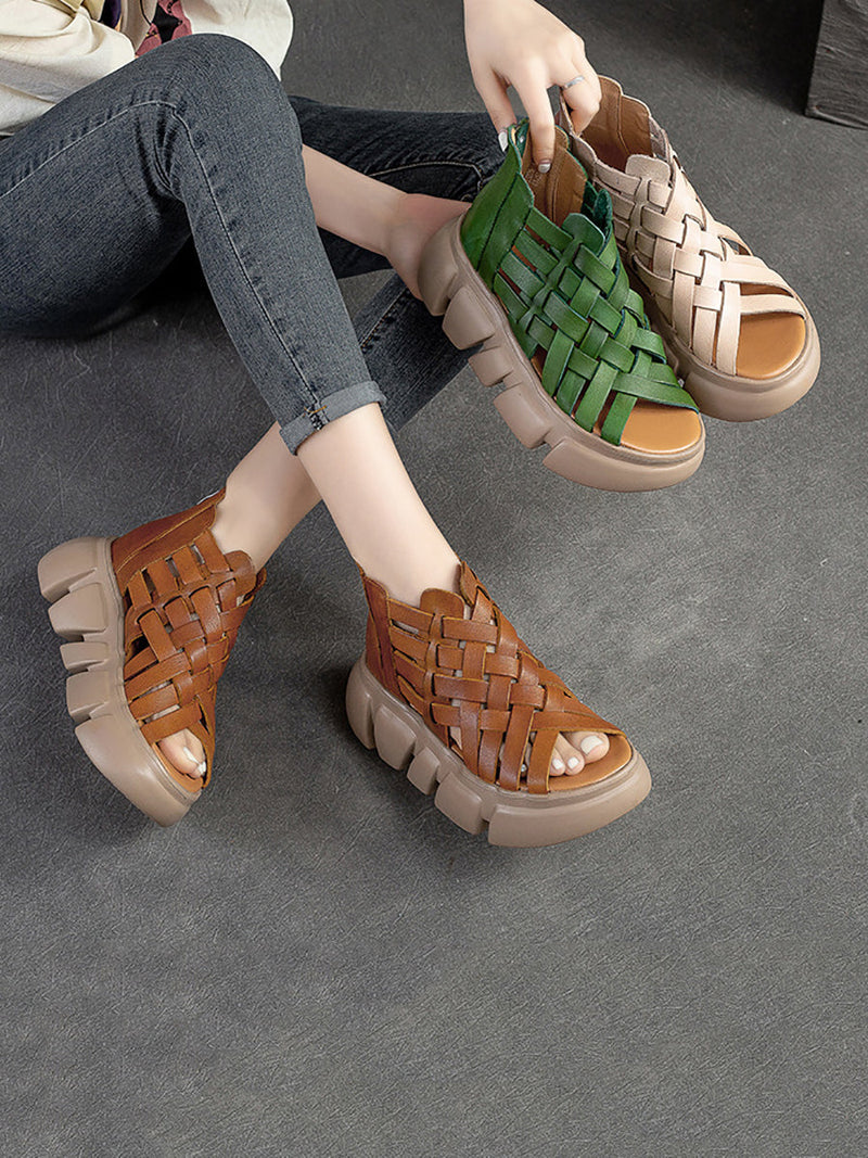Summer Leather Weave Platform Sandals As1016