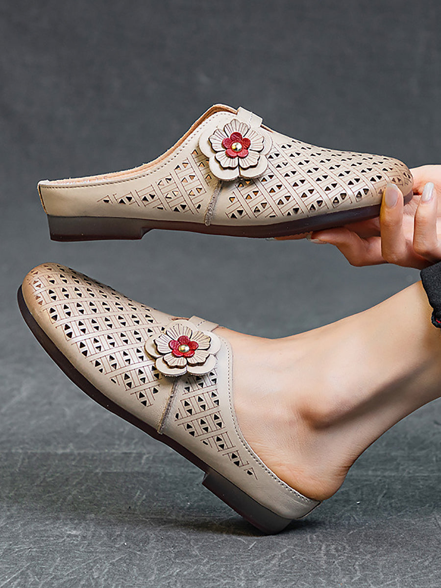 Summer Leather Cutout Flower Spliced Sandals As1054