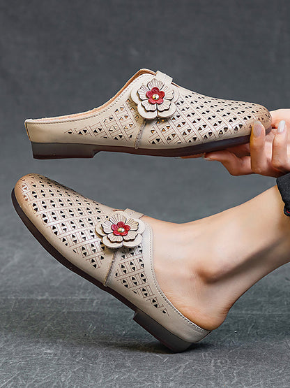 Summer Leather Cutout Flower Spliced Sandals As1054