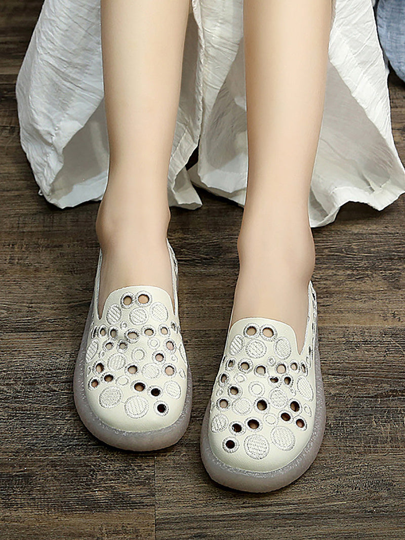 Summer Leather Embroidery Cutout Shoes Cc049