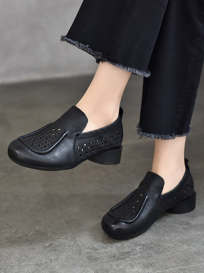 Summer Cutout Leather Low Heel Shoes Kl1023