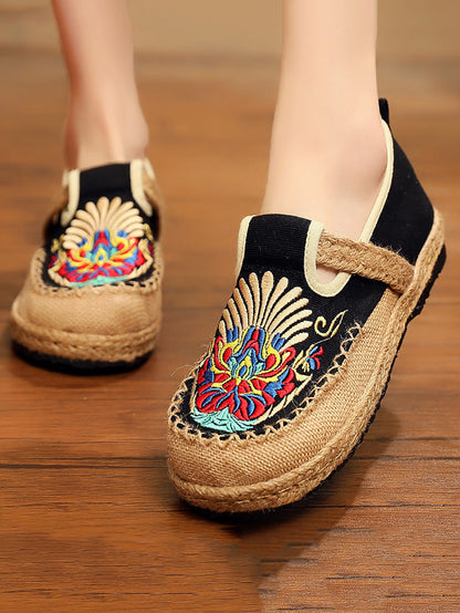 Summer Embroidery Cloth Linen Flat Shoes Ah1011