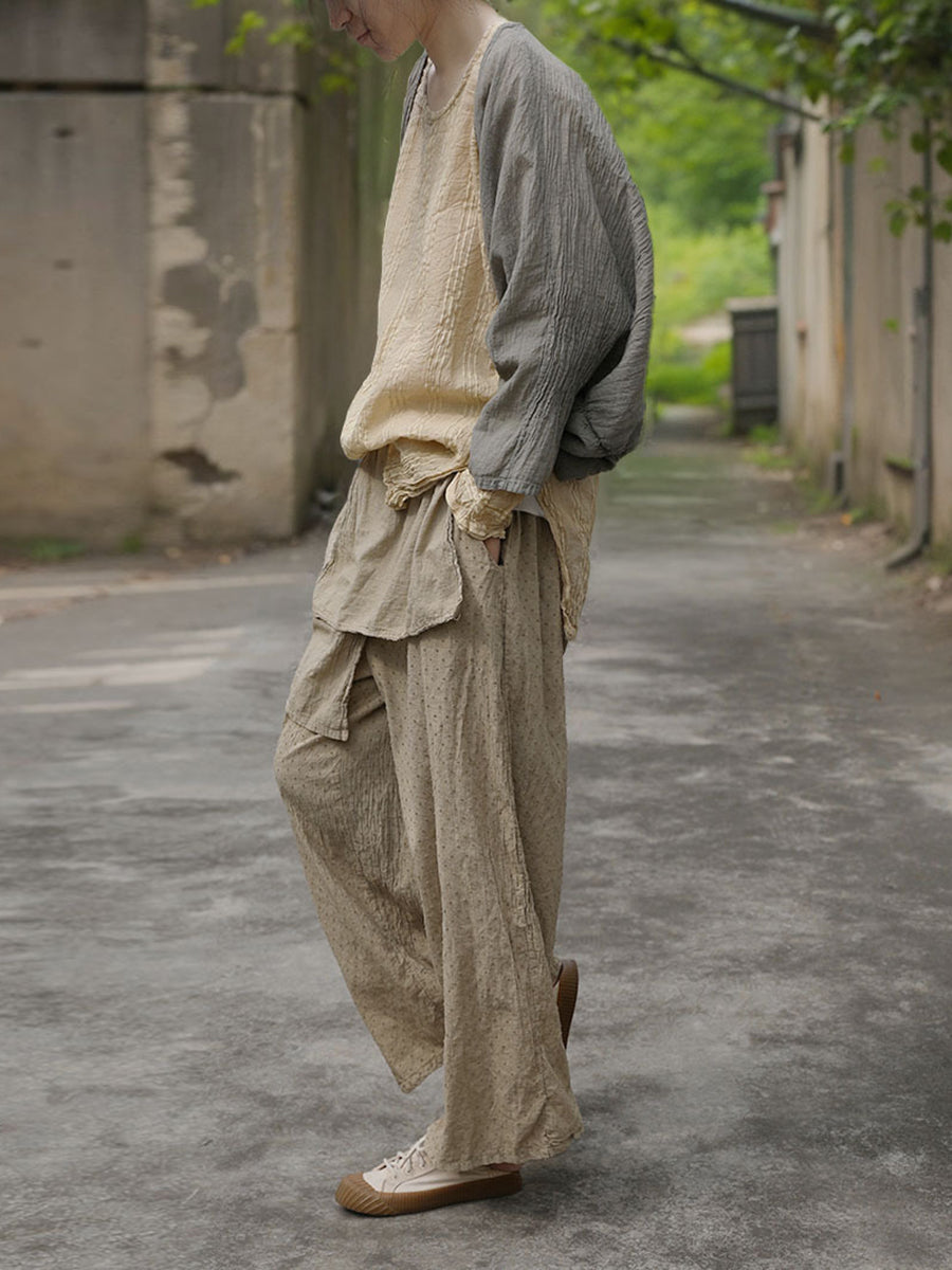 Spring Dot Spliced Cotton Straight-leg Pants Sc1019