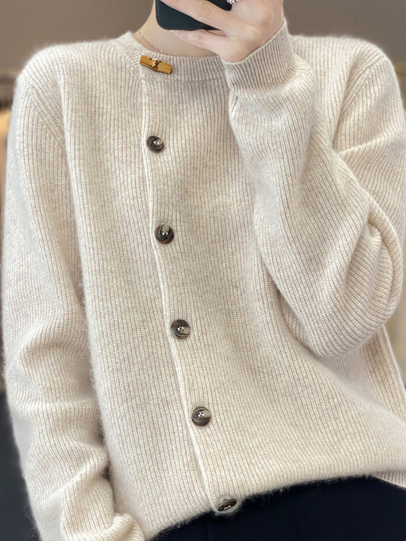 Autumn Knit Wool Buttoned O-neck Sweater Wu024