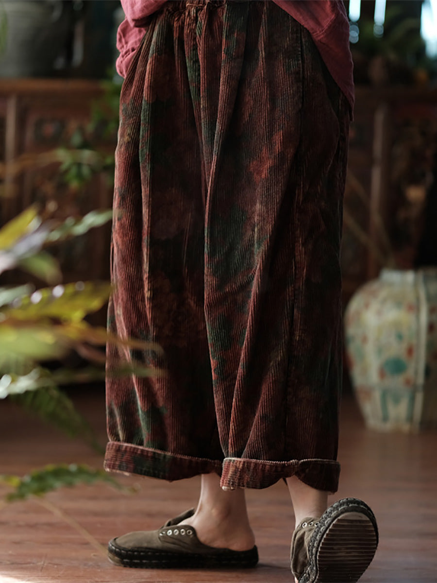 Spring Flower Croduroy Wide-leg Pants At1079