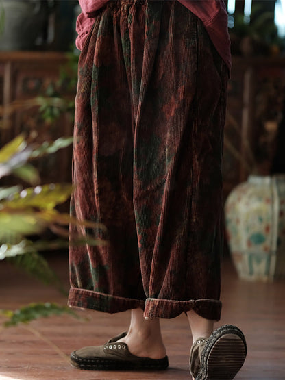 Spring Flower Croduroy Wide-leg Pants At1079