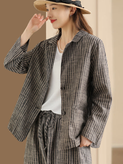 Stripe Spring Linen Shirt+pants Ii1057
