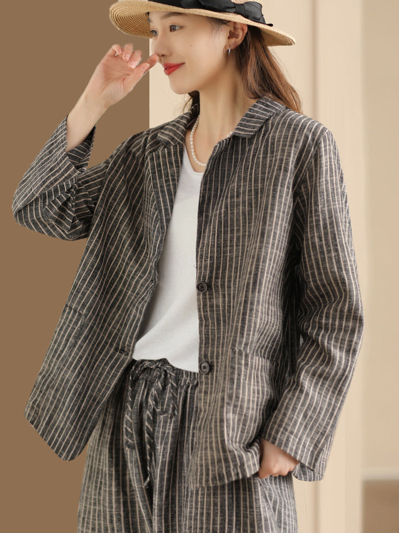 Stripe Spring Linen Shirt+pants Ii1057