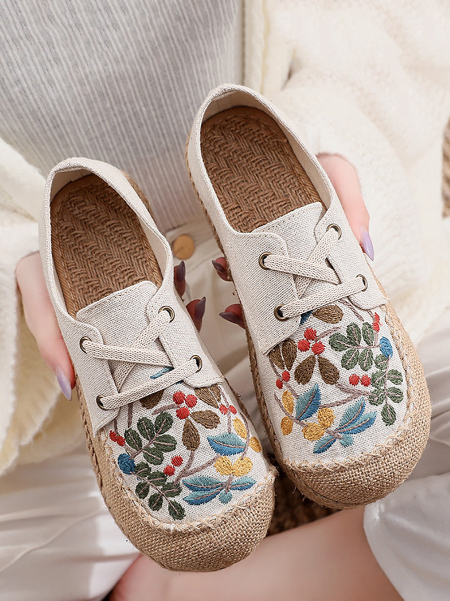 Summer Flower Embroidery Linen Cloth Shoes At1068