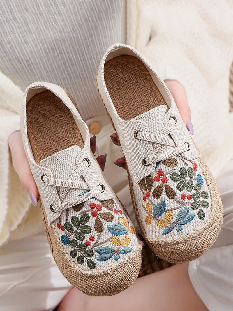 Summer Flower Embroidery Linen Cloth Shoes At1068