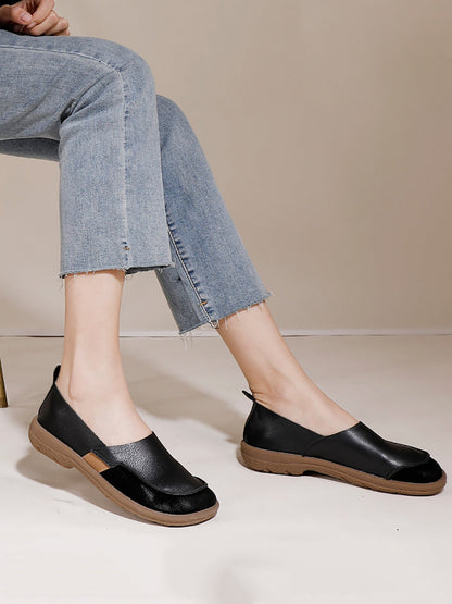 Summer Soft Leather Spliced Low-heel Shoes Aa1016