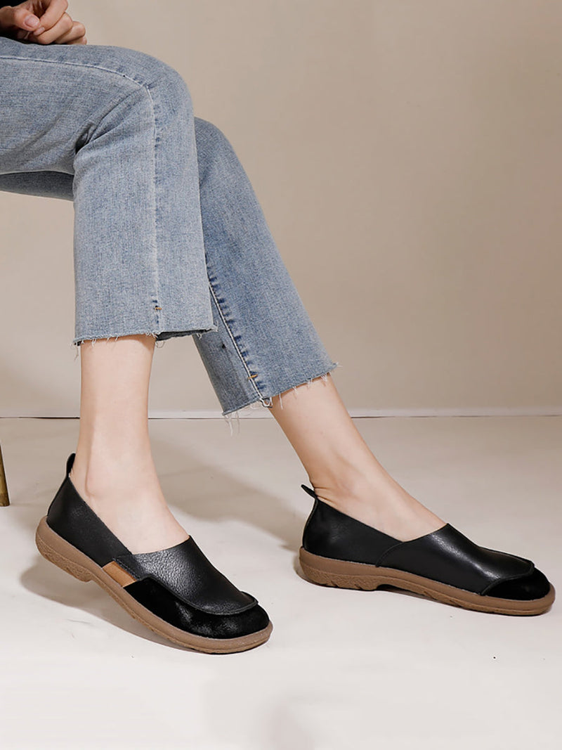 Summer Soft Leather Spliced Low-heel Shoes Aa1016