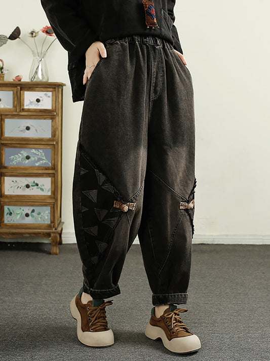 Autumn Patch Spliced Washed Denim Harem Pants Ai1052